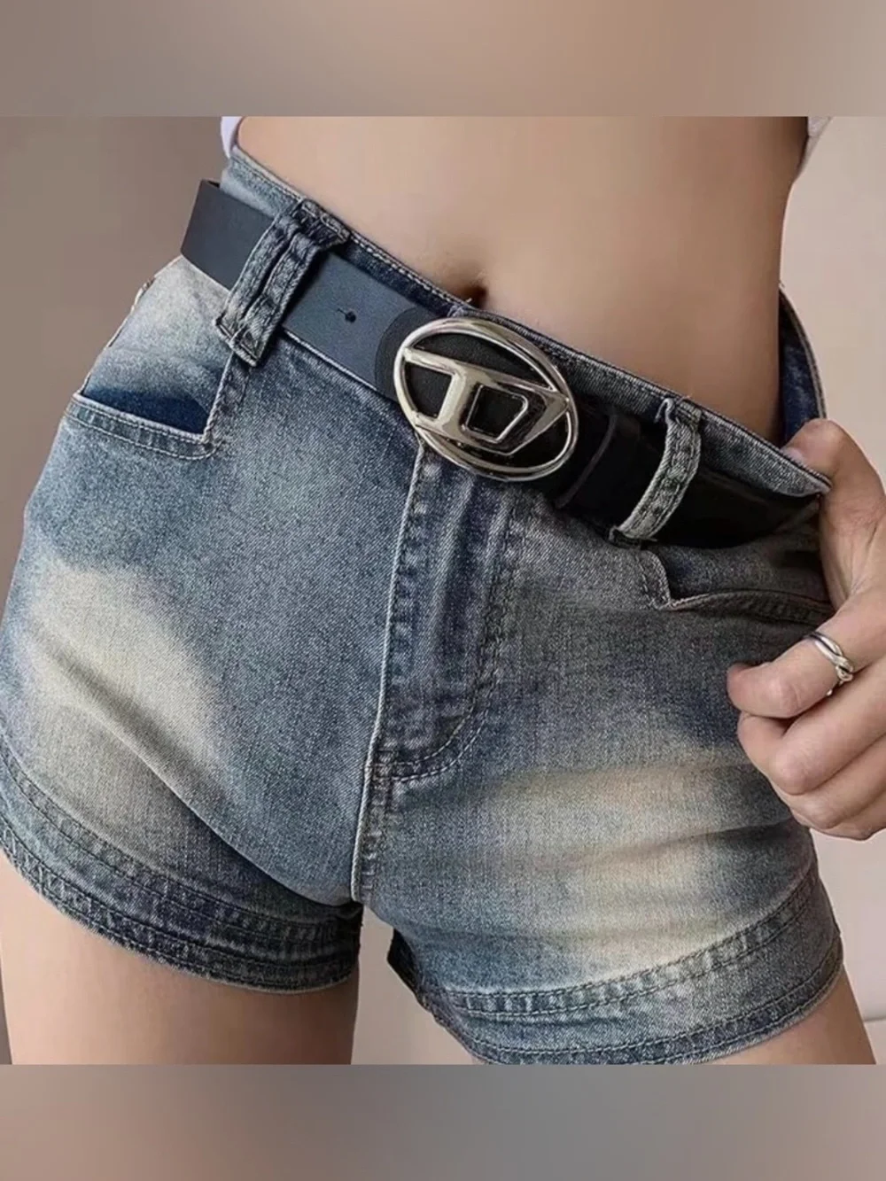 Trendy & Affordable Unisex Black Adjustable Belt with Silver tone Y2K Buckle.